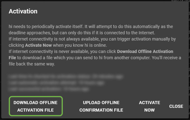 Downloading the activation file from the user interface